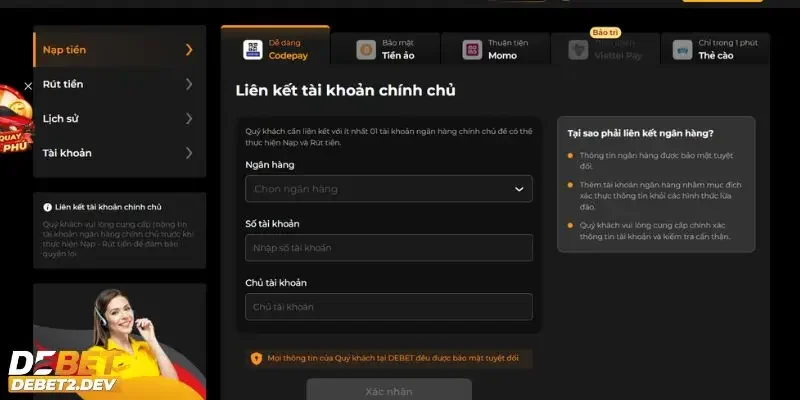 Hướng dẫn nạp tiền Debet